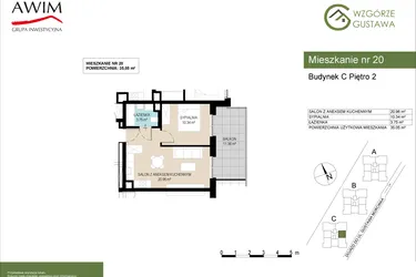 Rzut - Mieszkanie na sprzedaż 2 pokoje o powierzchni 35,05 m² - numer C20 w Wzgórze Gustawa