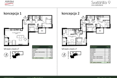 Rzut - Mieszkanie na sprzedaż 3 pokoje o powierzchni 76,61 m² - numer M3 w Szaflarska 9