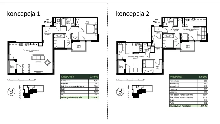 Rzut - Mieszkanie na sprzedaż 3 pokoje o powierzchni 76,61 m² - numer M3 w Szaflarska 9
