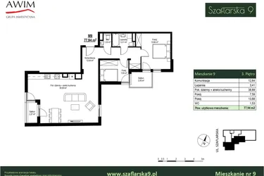 Rzut - Mieszkanie na sprzedaż 2 pokoje o powierzchni 42,06 m² - numer M9 w Szaflarska 9