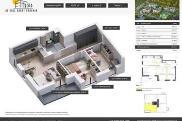 Rzut - Mieszkanie na sprzedaż 3 pokoje o powierzchni 65,73 m² - numer B.1.4 w Dobry Poranek