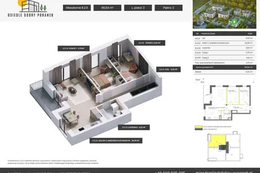 Rzut - Mieszkanie na sprzedaż 3 pokoje o powierzchni 66,54 m² - numer B.2.5 w Dobry Poranek