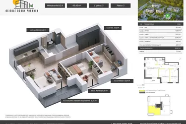 Rzut - Mieszkanie na sprzedaż 3 pokoje o powierzchni 65,42 m² - numer B.2.8 w Dobry Poranek