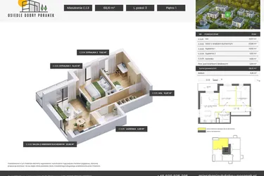 Rzut - Mieszkanie na sprzedaż 3 pokoje o powierzchni 68,1 m² - numer C.1.3 w Dobry Poranek