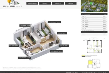 Rzut - Mieszkanie na sprzedaż 3 pokoje o powierzchni 68,55 m² - numer E.2.7 w Dobry Poranek