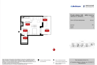 Rzut - Mieszkanie na sprzedaż 1 pokój o powierzchni 40,41 m² - numer WR3 1/0/6/1a w Przystań Reymonta etap II