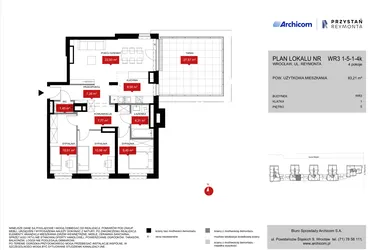 Rzut - Mieszkanie na sprzedaż 4 pokoje o powierzchni 83,54 m² - numer WR3 1/5/1/4k w Przystań Reymonta etap II