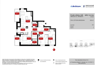 Rzut - Mieszkanie na sprzedaż 4 pokoje o powierzchni 82,35 m² - numer WR3 1/6/2/4k w Przystań Reymonta etap II