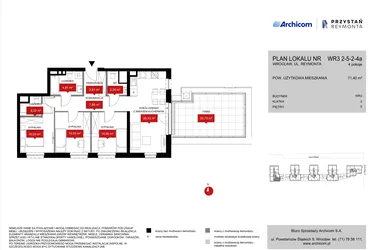 Rzut - Mieszkanie na sprzedaż 4 pokoje o powierzchni 72,1 m² - numer WR3 2/5/2/4a w Przystań Reymonta etap II
