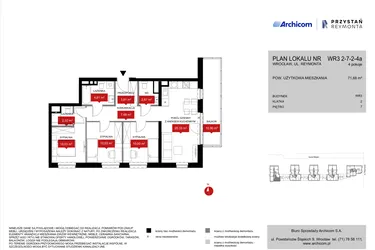 Rzut - Mieszkanie na sprzedaż 4 pokoje o powierzchni 72,5 m² - numer WR3 2/7/2/4a w Przystań Reymonta etap II