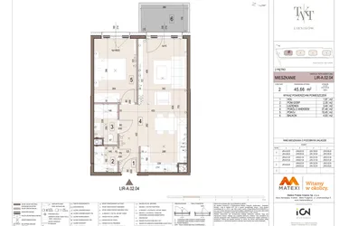 Rzut - Mieszkanie na sprzedaż 2 pokoje o powierzchni 45,66 m² - numer A.02.04 w Takt Lirników