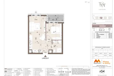 Rzut - Mieszkanie na sprzedaż 2 pokoje o powierzchni 35,24 m² - numer B.02.07 w Takt Lirników