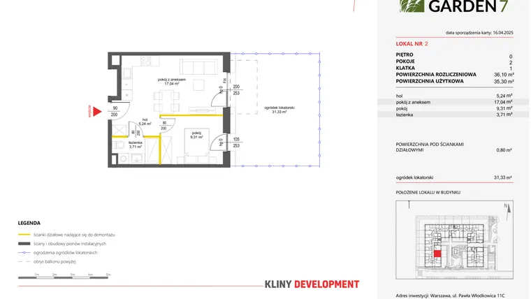 Rzut - Mieszkanie na sprzedaż 2 pokoje o powierzchni 35,3 m² - numer 2 w Nova Viva Garden 7