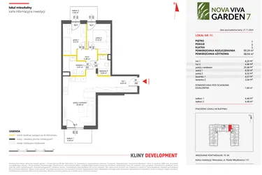 Rzut - Mieszkanie na sprzedaż 3 pokoje o powierzchni 58,64 m² - numer 60 w Nova Viva Garden 7