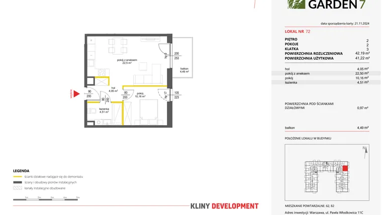 Rzut - Mieszkanie na sprzedaż 2 pokoje o powierzchni 41,22 m² - numer 72 w Nova Viva Garden 7