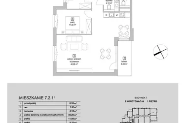 Rzut - Mieszkanie na sprzedaż 3 pokoje o powierzchni 74,96 m² - numer 7.2.11 w Osiedle Przyjemne IV
