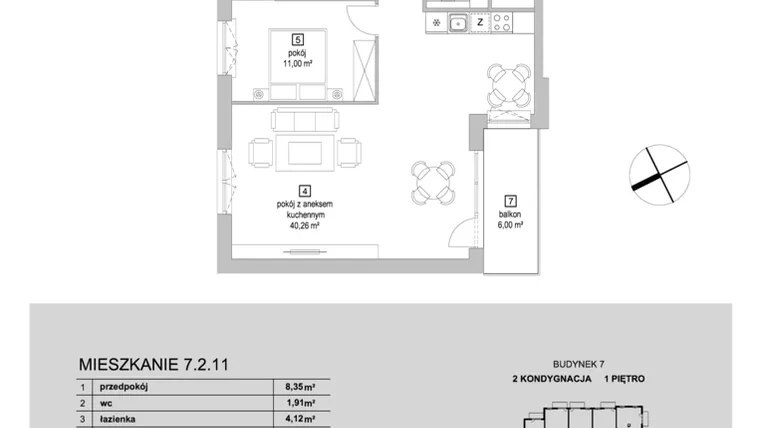 Rzut - Mieszkanie na sprzedaż 3 pokoje o powierzchni 74,96 m² - numer 7.2.11 w Osiedle Przyjemne IV