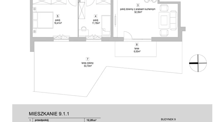 Rzut - Mieszkanie na sprzedaż 3 pokoje o powierzchni 78,57 m² - numer 9.1.1 w Osiedle Przyjemne IV