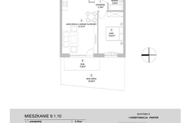 Rzut - Mieszkanie na sprzedaż 2 pokoje o powierzchni 48,25 m² - numer 9.1.10 w Osiedle Przyjemne IV
