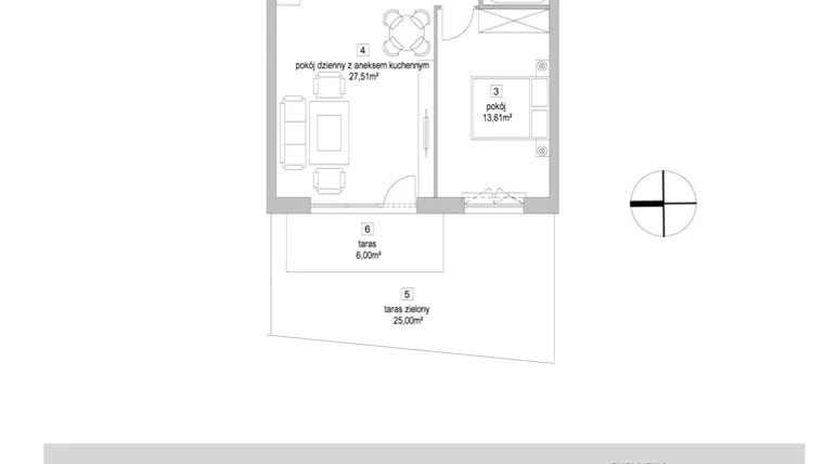 Rzut - Mieszkanie na sprzedaż 2 pokoje o powierzchni 48,25 m² - numer 9.1.10 w Osiedle Przyjemne IV