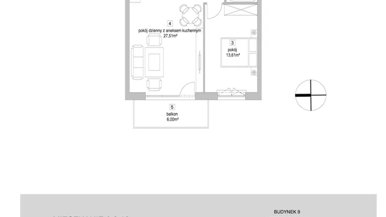 Rzut - Mieszkanie na sprzedaż 2 pokoje o powierzchni 48,25 m² - numer 9.2.10 w Osiedle Przyjemne IV