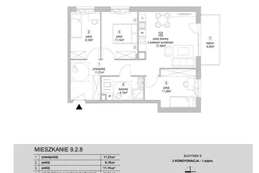 Rzut - Mieszkanie na sprzedaż 4 pokoje o powierzchni 70,87 m² - numer 9.2.8 w Osiedle Przyjemne IV
