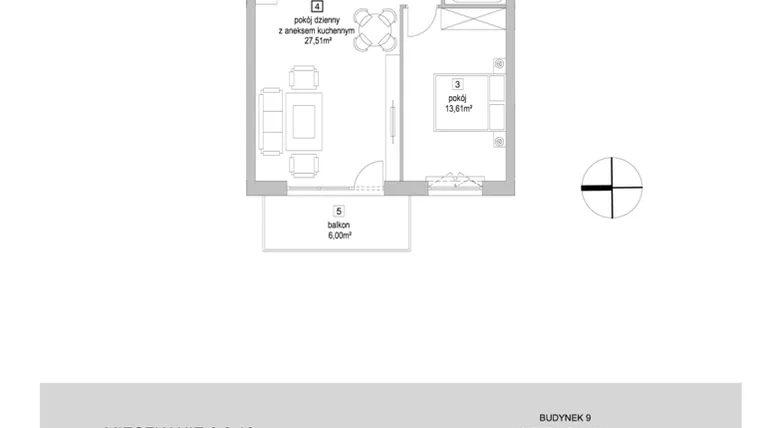 Rzut - Mieszkanie na sprzedaż 2 pokoje o powierzchni 48,25 m² - numer 9.3.10 w Osiedle Przyjemne IV