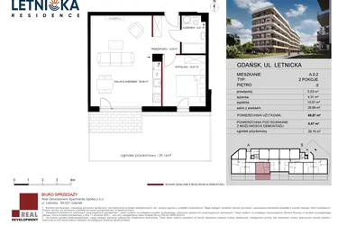 Rzut - Mieszkanie na sprzedaż 2 pokoje o powierzchni 50,24 m² - numer A.0.02 w Letnicka Residence
