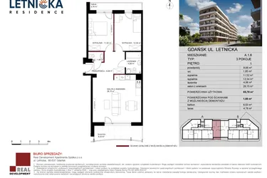 Rzut - Mieszkanie na sprzedaż 3 pokoje o powierzchni 65,78 m² - numer A.1.06 w Letnicka Residence