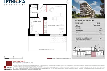 Rzut - Mieszkanie na sprzedaż 2 pokoje o powierzchni 50,24 m² - numer B.0.37 w Letnicka Residence
