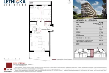 Rzut - Mieszkanie na sprzedaż 3 pokoje o powierzchni 65,78 m² - numer B.2.49 w Letnicka Residence