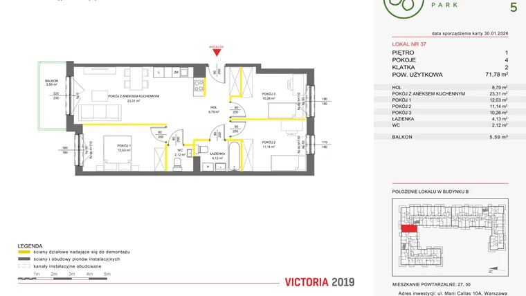 Rzut - Mieszkanie na sprzedaż 4 pokoje o powierzchni 73,9 m² - numer 37 w Olchowy Park V