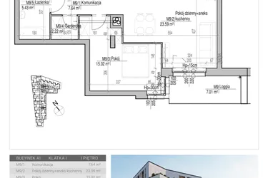 Rzut - Mieszkanie na sprzedaż 2 pokoje o powierzchni 53,9 m² - numer 9 w Aleja