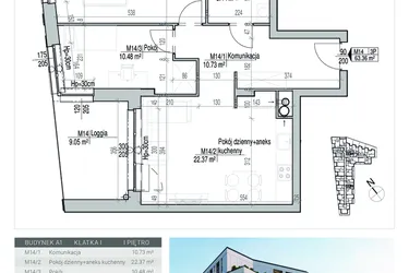 Rzut - Mieszkanie na sprzedaż 3 pokoje o powierzchni 63,36 m² - numer 14 w Aleja