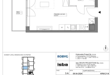 Rzut - Mieszkanie na sprzedaż 1 pokój o powierzchni 29,13 m² - numer KR8/C/1/4 w Apartamenty Krakowska etap VIII