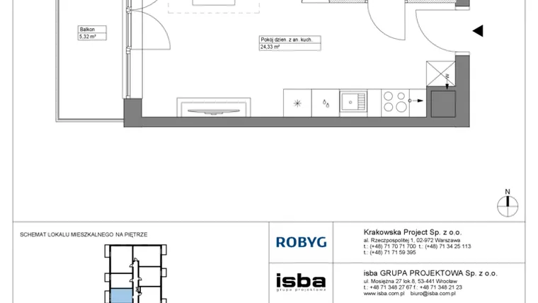 Rzut - Mieszkanie na sprzedaż 1 pokój o powierzchni 29,13 m² - numer KR8/C/1/4 w Apartamenty Krakowska etap VIII