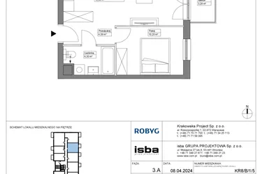 Rzut - Mieszkanie na sprzedaż 2 pokoje o powierzchni 38,87 m² - numer KR8/B/1/5 w Apartamenty Krakowska etap VIII