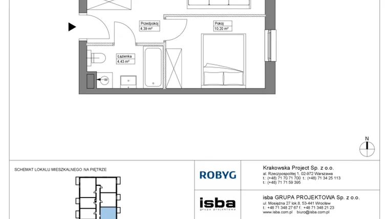 Rzut - Mieszkanie na sprzedaż 2 pokoje o powierzchni 39,03 m² - numer KR8/B/1/6 w Apartamenty Krakowska etap VIII
