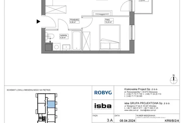 Rzut - Mieszkanie na sprzedaż 2 pokoje o powierzchni 38,92 m² - numer KR8/B/2/4 w Apartamenty Krakowska etap VIII