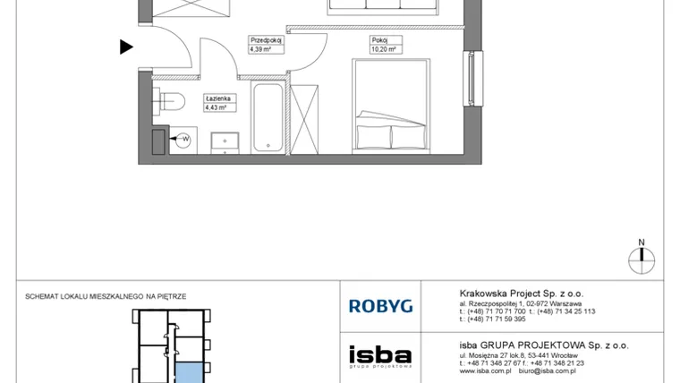 Rzut - Mieszkanie na sprzedaż 2 pokoje o powierzchni 39,09 m² - numer KR8/B/2/5 w Apartamenty Krakowska etap VIII