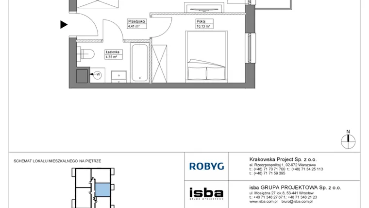 Rzut - Mieszkanie na sprzedaż 2 pokoje o powierzchni 38,76 m² - numer KR8/C/4/7 w Apartamenty Krakowska etap VIII