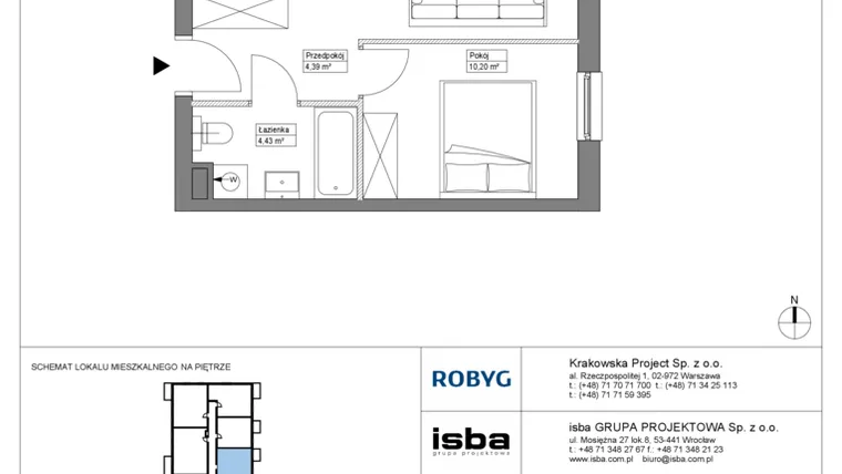 Rzut - Mieszkanie na sprzedaż 2 pokoje o powierzchni 39,04 m² - numer KR8/B/3/5 w Apartamenty Krakowska etap VIII