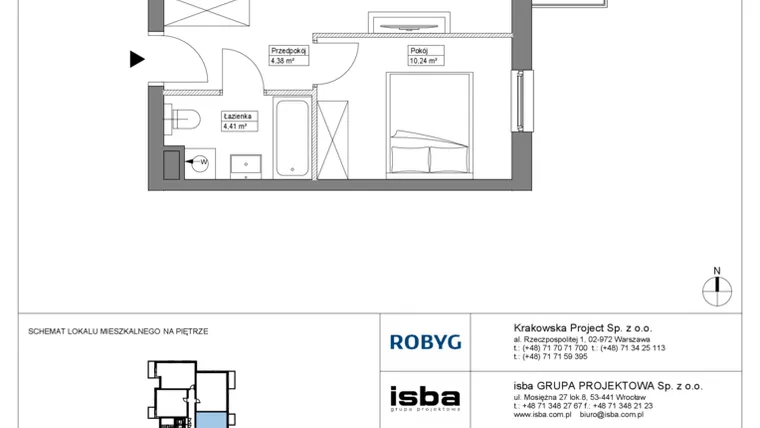 Rzut - Mieszkanie na sprzedaż 2 pokoje o powierzchni 40,02 m² - numer KR8/D/1/4 w Apartamenty Krakowska etap VIII