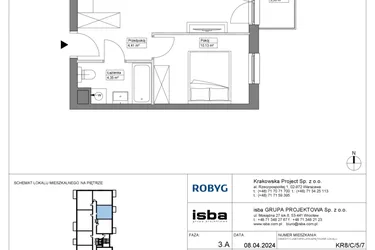 Rzut - Mieszkanie na sprzedaż 2 pokoje o powierzchni 38,74 m² - numer KR8/C/5/7 w Apartamenty Krakowska etap VIII