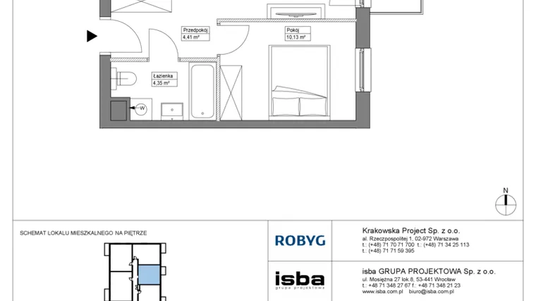 Rzut - Mieszkanie na sprzedaż 2 pokoje o powierzchni 38,74 m² - numer KR8/C/5/7 w Apartamenty Krakowska etap VIII