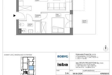 Rzut - Mieszkanie na sprzedaż 2 pokoje o powierzchni 39,04 m² - numer KR8/B/0/5 w Apartamenty Krakowska etap VIII