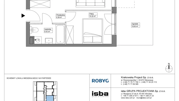 Rzut - Mieszkanie na sprzedaż 2 pokoje o powierzchni 39,04 m² - numer KR8/B/0/5 w Apartamenty Krakowska etap VIII