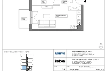 Rzut - Mieszkanie na sprzedaż 2 pokoje o powierzchni 40,57 m² - numer KR8/C/1/3 w Apartamenty Krakowska etap VIII