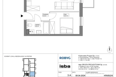 Rzut - Mieszkanie na sprzedaż 2 pokoje o powierzchni 41,14 m² - numer KR8/B/2/6 w Apartamenty Krakowska etap VIII