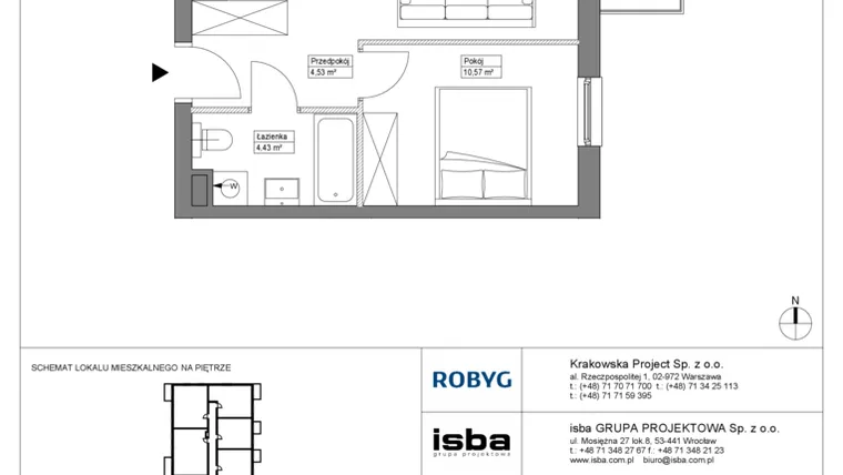 Rzut - Mieszkanie na sprzedaż 2 pokoje o powierzchni 41,14 m² - numer KR8/B/2/6 w Apartamenty Krakowska etap VIII
